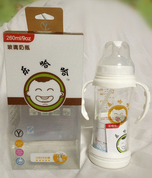 乐哈哈宽口弧形晶钻玻璃奶瓶260ml