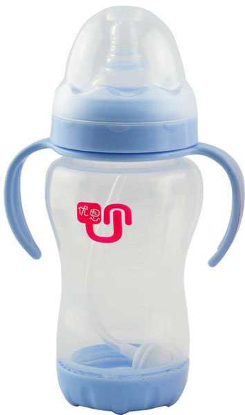 优恩蓝色宽口防胀气PP奶瓶270ml