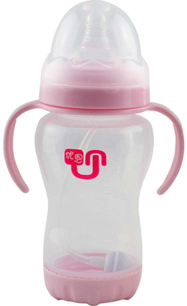 优恩粉色宽口防胀气PP奶瓶270ml