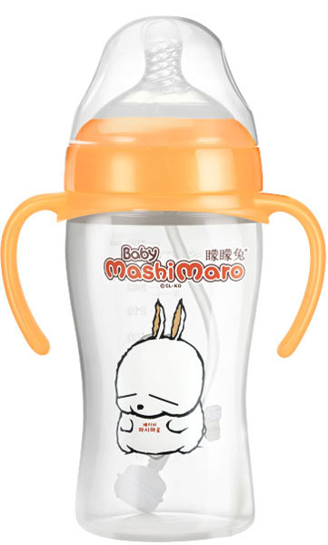 矇矇兔橙色宽口弧形PP奶瓶300ml
