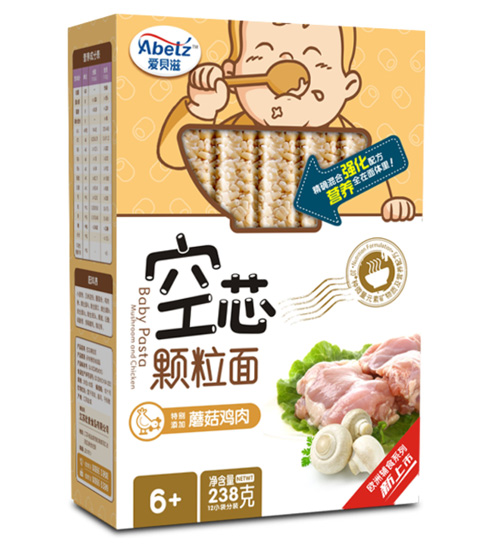 爱贝滋蘑菇鸡肉空芯颗粒面