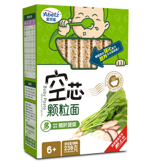 爱贝滋猪肝菠菜空芯颗粒面