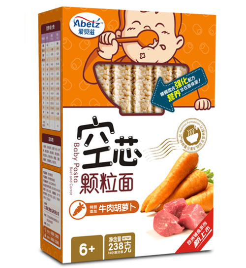 爱贝滋牛肉胡萝卜空芯颗粒面