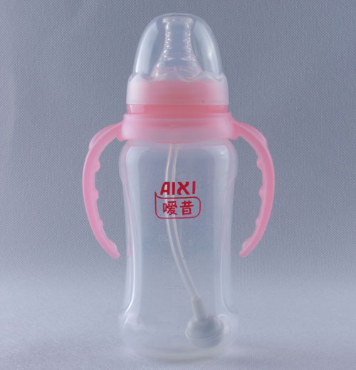 嗳昔带手柄婴幼儿奶瓶粉色