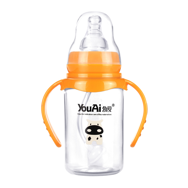 幼爱PP标口带柄自动吸直身奶瓶120ml