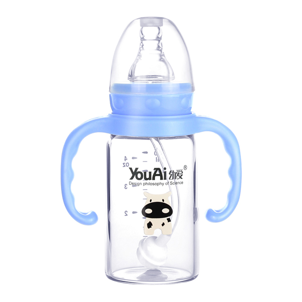 幼爱带柄自动吸晶钻玻璃标口奶瓶120ml