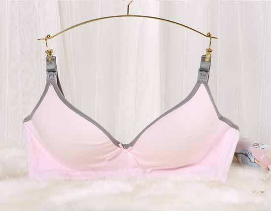 元曼纯棉舒柔517光杯无托哺乳内衣(粉灰撞色日夜