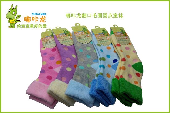 嘟咔龙翻口毛圈圆点婴童袜6双礼盒装童袜