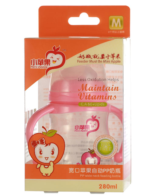 小苹果宽口苹果自动PP奶瓶280ml