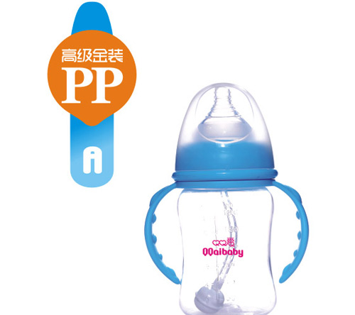 Q0爱宽口径双柄弧形自动PP奶瓶180ML