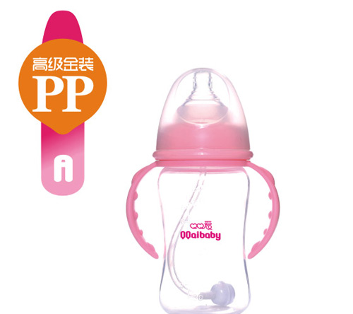 Q0爱宽口径双柄弧形自动PP奶瓶240ML