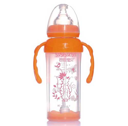芭芘宝贝宽口径双柄晶钻玻璃自动感温奶瓶240ML
