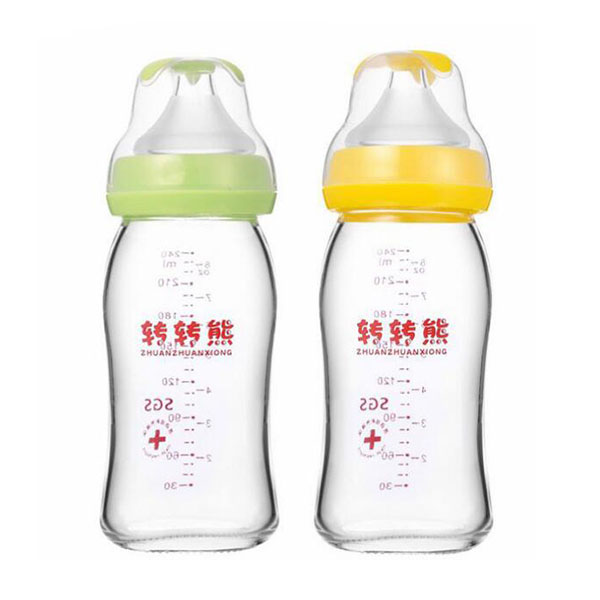 转转熊钛金玻璃奶瓶 宽口径抗摔奶瓶240ML
