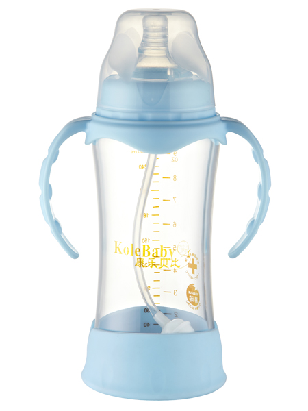 康乐贝比防爆晶钻高硼硅玻璃宽口弧形自动奶瓶260ML