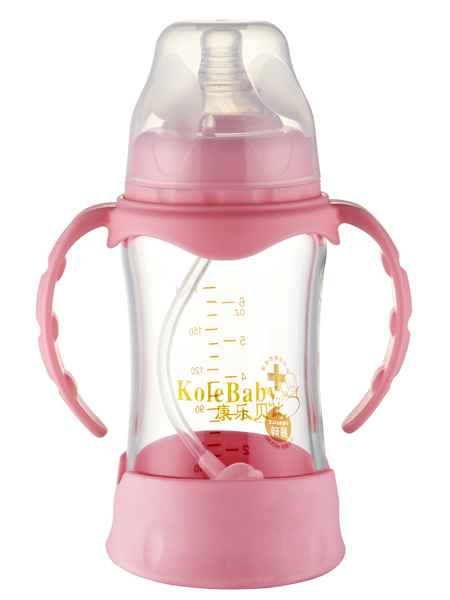 康乐贝比防爆晶钻高硼硅玻璃宽口弧形自动奶瓶180ML