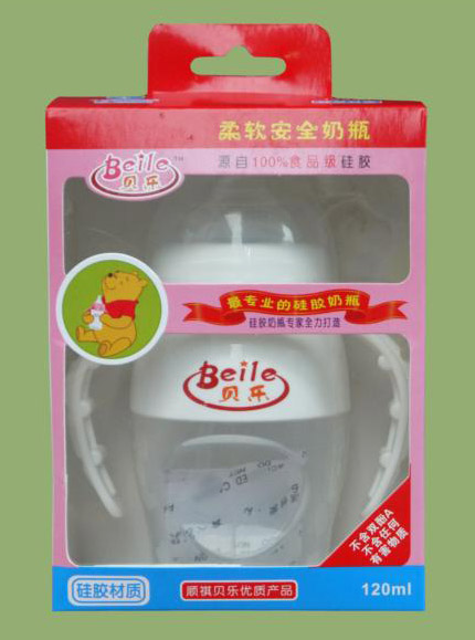 贝乐宽口径带柄硅胶奶瓶120ml