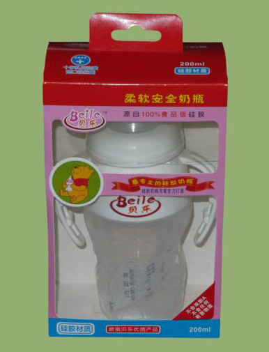 贝乐宽口径带柄硅胶奶瓶200ml